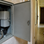 Otevřená elektroměrová skříň a klíče při předání bytu